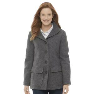 L.L. Bean Bellandi Wool Grey Coat Mid Length Jacket Pea Coat Italy Women's XS